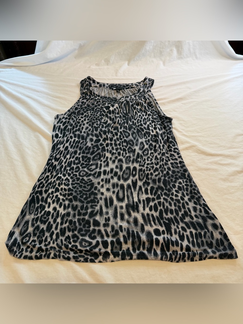 Carole Little Sleeveless Black & Gray Leopard Print Tank Top Size L